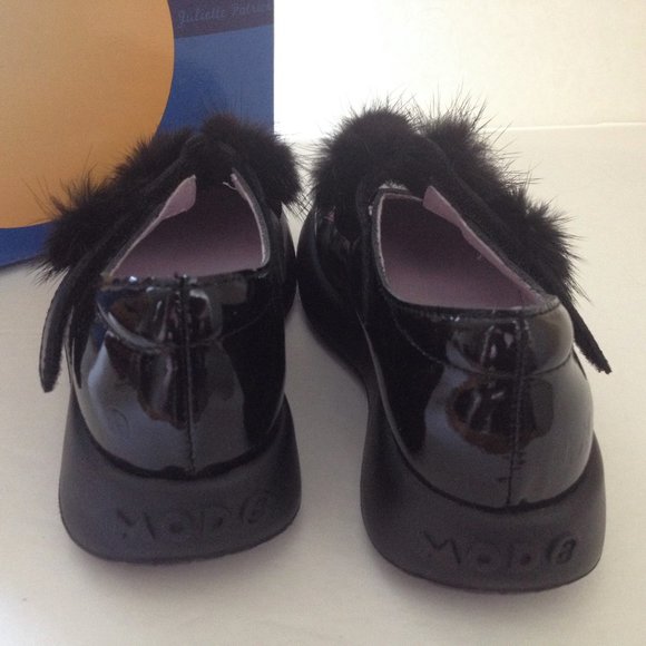 Mod8 France Black Leather Kids Shoes Quality Discount Fur Strap New - Picture 5 of 5
